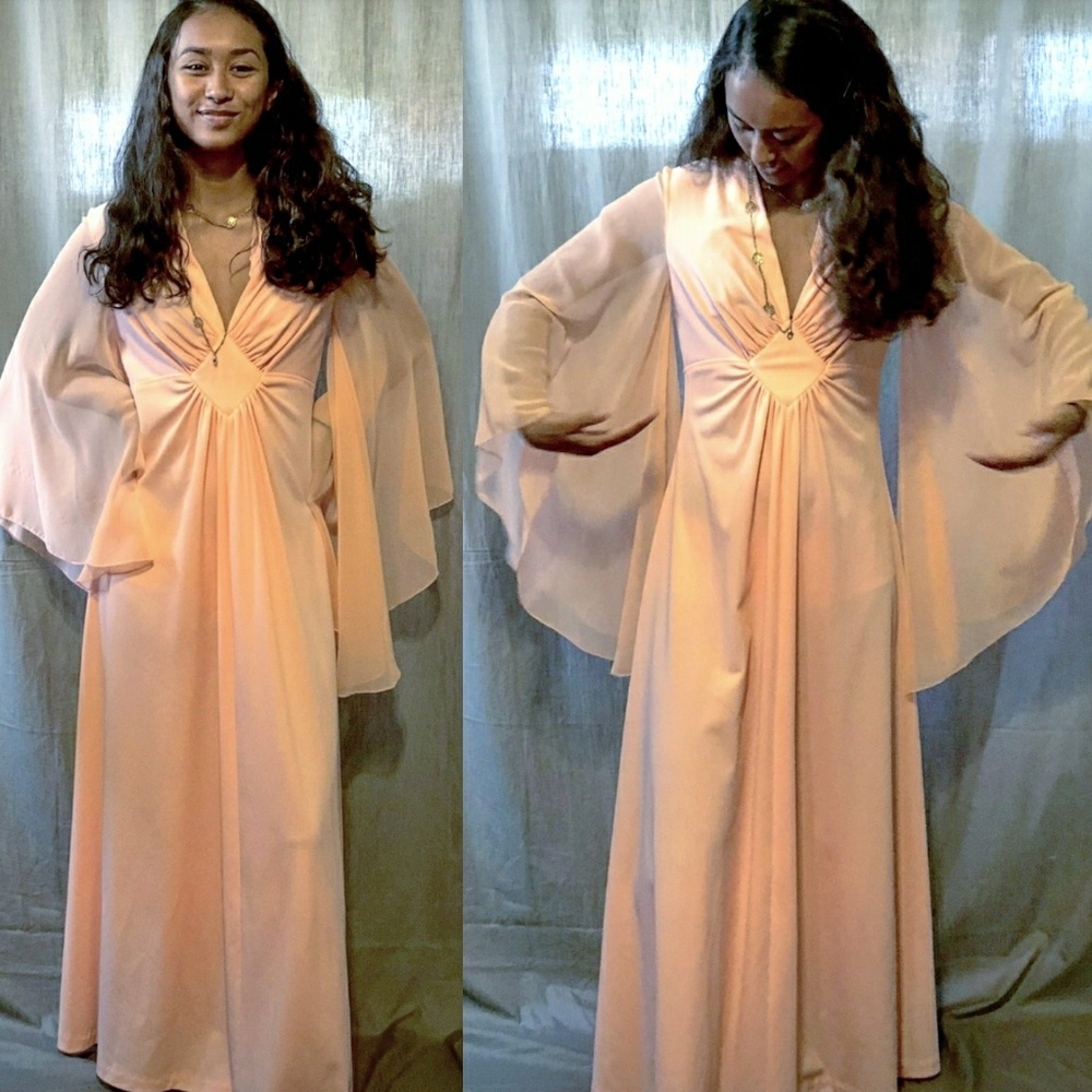 70s Butterfly Sheer Sleeve Gown